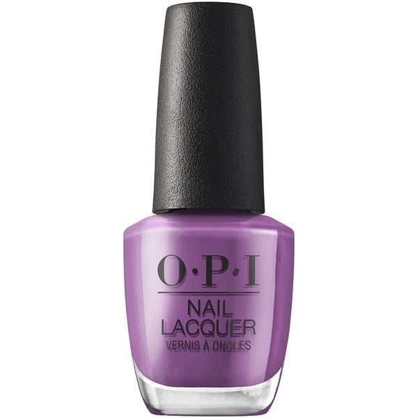 OPI nail polish bottle with purple color on a white background