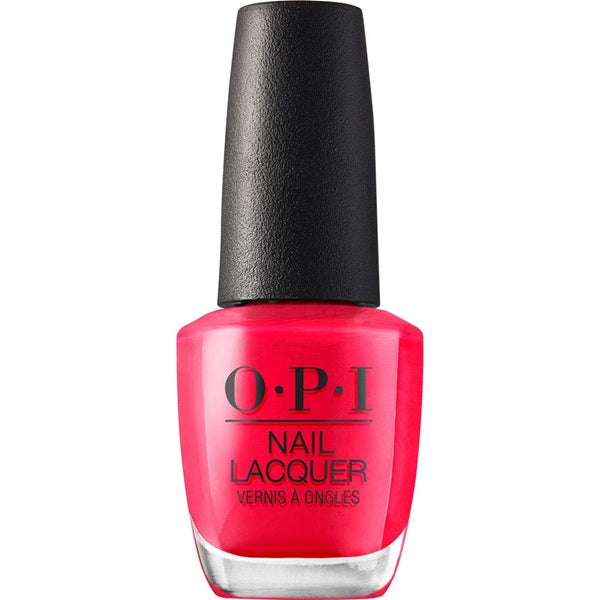 OPI nail polish bottle with red color on a white background