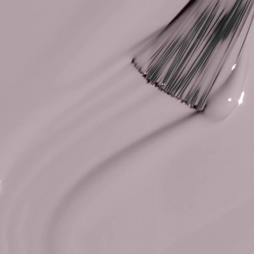 Close-up of a gray/beige nail polish swatch with brush.
