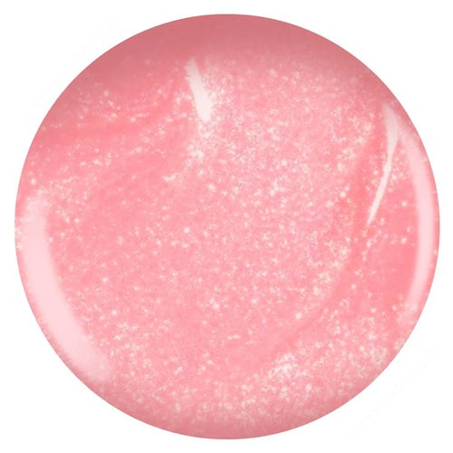 Close-up of a pink glitterynail polish on a white background