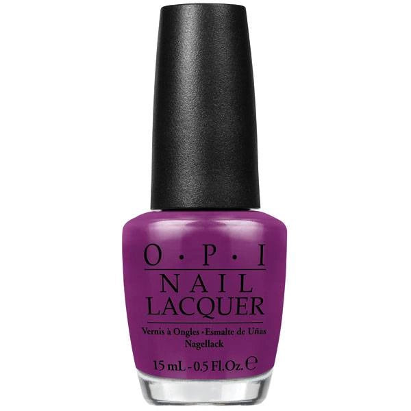 OPI purple nail polish bottle with black cap on a white background