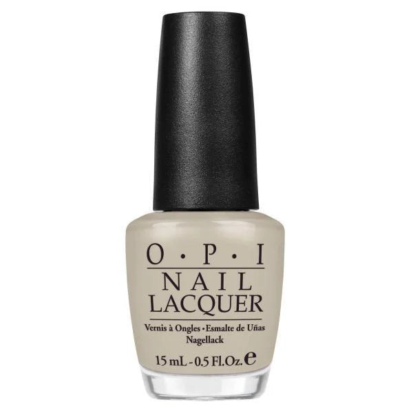 OPI gray nail lacquer bottle on a white background