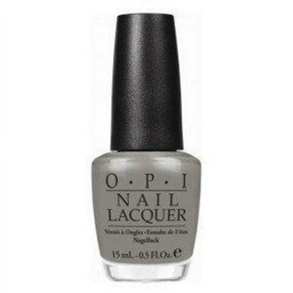 OPI sage green/gray nail polish bottle with black cap.