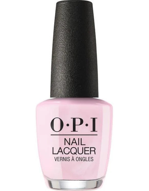 OPI nail polish bottle with pink color on a white background