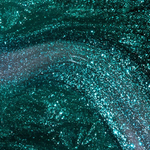 Close-up of a green glittery naii polish swatch.