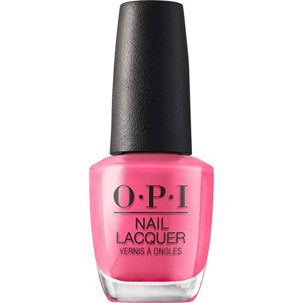 OPI nail polish bottle with pink color on a white background