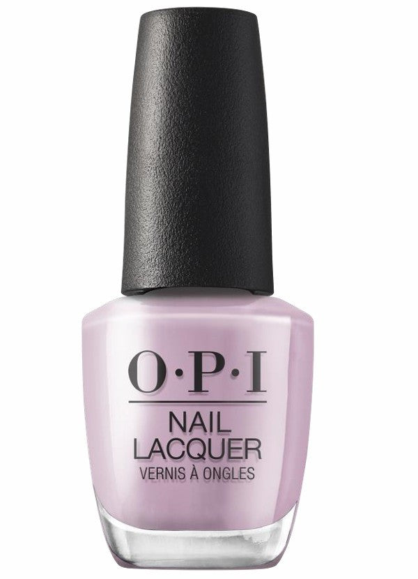 OPI lavender nail lacquer bottle with black cap on a white background