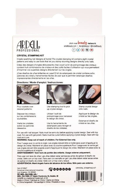 Back of Ardell Nail Addict Crystal Stamping Kit package with information and instructions.