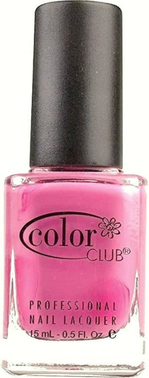 A bottle of Color Club professional nail lacquer in a vivid candy pink creme color.