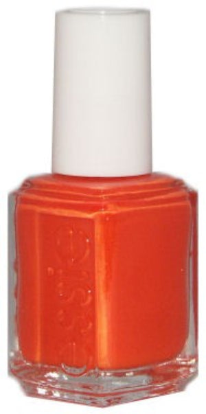 Orange nail polish bottle with a white cap on a white background