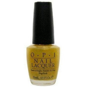 A bottle of OPI Nail Polish in a sheer yellow color with a black cap.