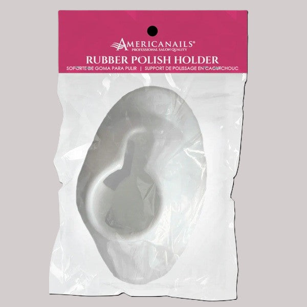 White rubber polish holder in clear packaging with pink American Nails label on a gray background