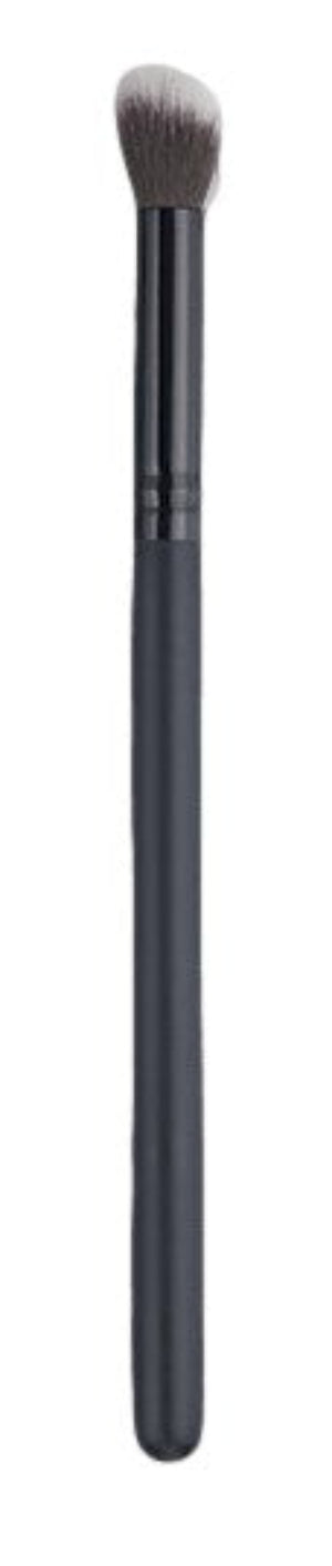 A tapered angled eye shadow brush with a black handle and nylon bristles, designed for eye shadow application.