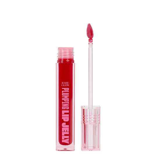Red lip jelly with applicator on a white background