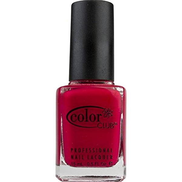 Color Club nail polish bottle with red polish on a white background