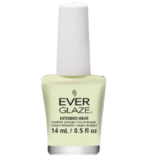 Ever Glaze Extended Wear nail polish in a pale yellow-green shade, 14 mL bottle with a white cap, on a white background.