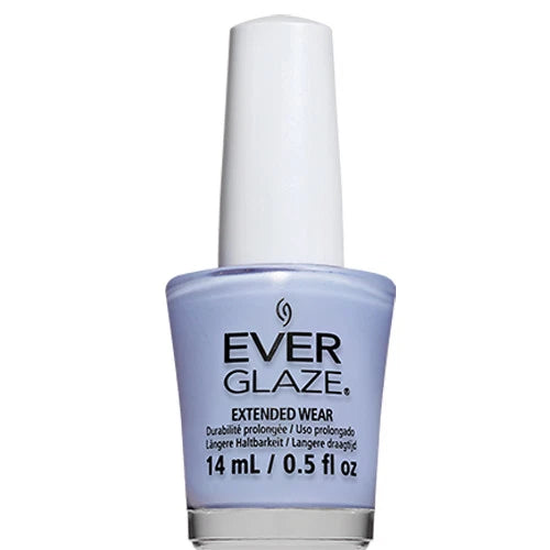 Ever Glaze periwinkle blue nail polish bottle with a white cap and black text on a white background.