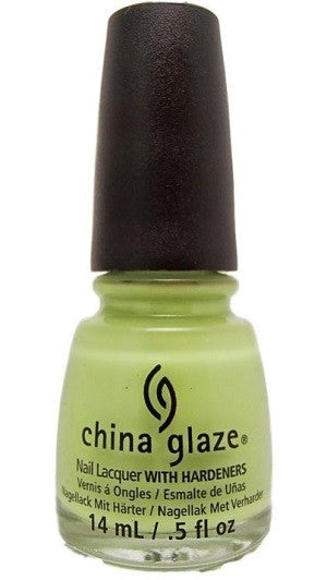 China Glaze light green nail polish bottle with black cap.