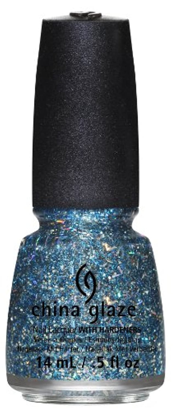 China Glaze nail polish bottle with glittery blue color and black cap