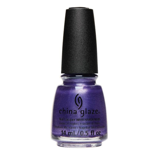 China Glaze purple nail polish bottle with black cap on a white background