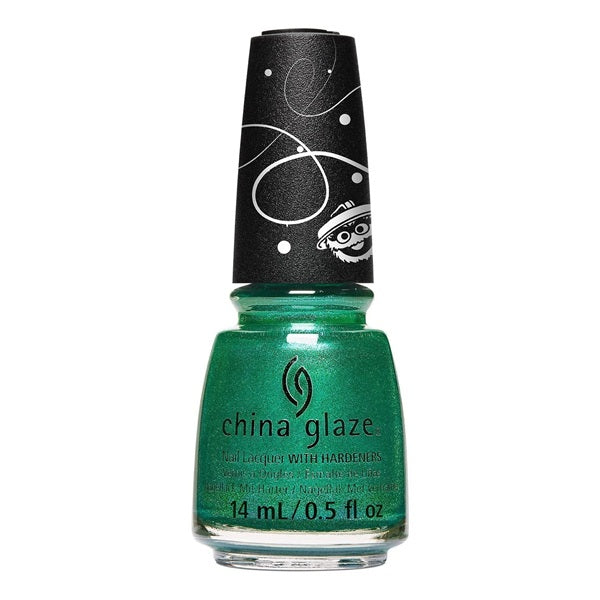 China Glaze green shimmer nail polish with black cap on a white background.