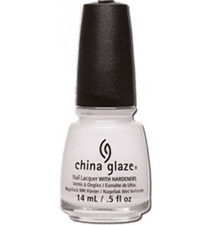 China Glaze off-white, very light pink nail polish bottle with black cap.