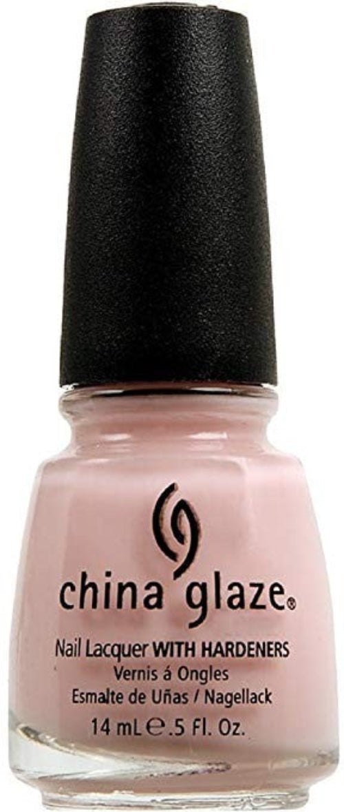 China Glaze light pink nail polish bottle with black cap on a white background