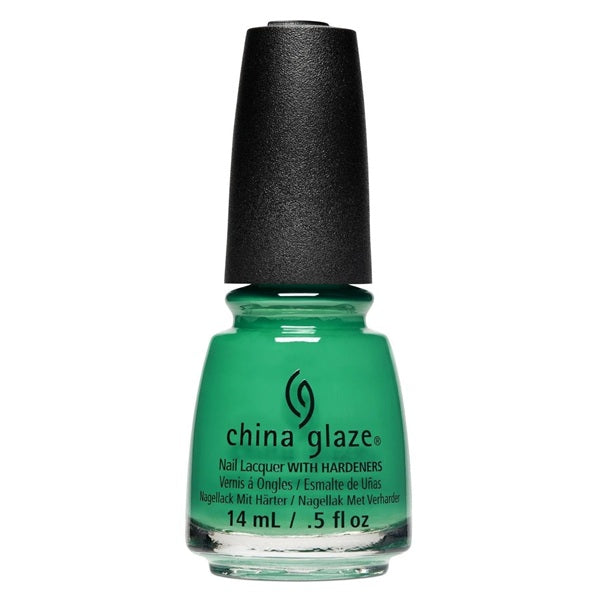 China Glaze green nail polish bottle with black cap.