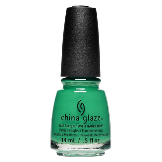 China Glaze green nail polish bottle with black cap.