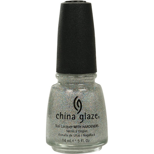 China Glaze sheer silver holographic micro-glitter nail polish bottle with black cap.