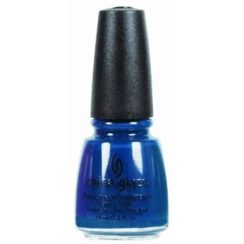 China Glaze blue nail polish bottle with black cap.