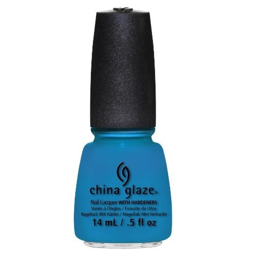 China Glaze medium blue nail polish bottle with black cap.