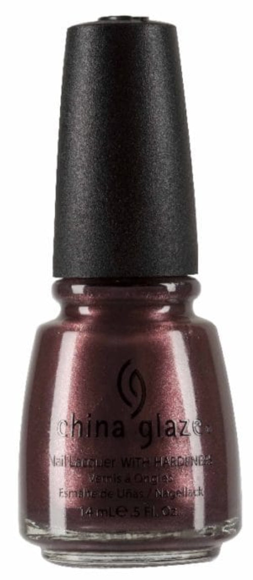 China Glaze deep pink mauve nail polish bottle with black cap.