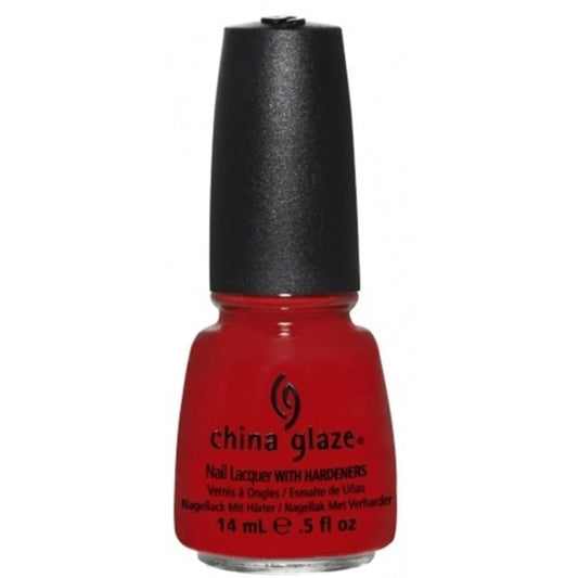 China Glaze red nail polish bottle with black cap.