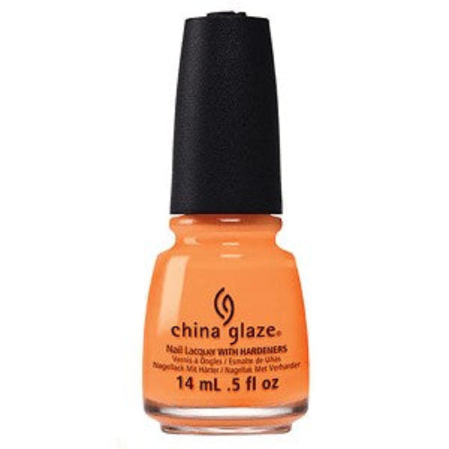 China Glaze bright orange nail polish bottle with black cap.