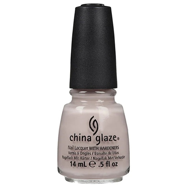China Glaze off-white nail polish bottle with black cap.