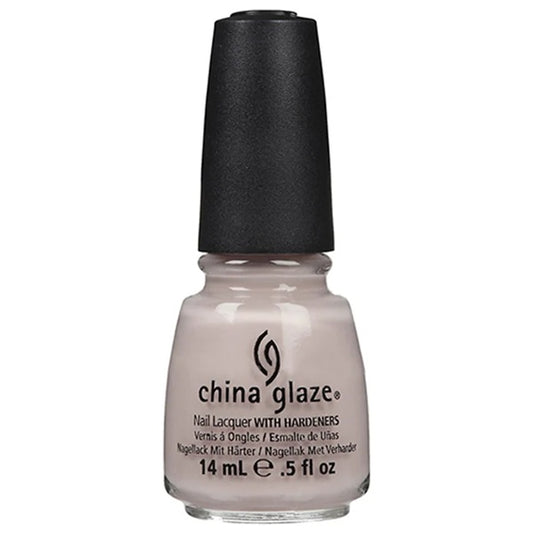 China Glaze off-white nail polish bottle with black cap.