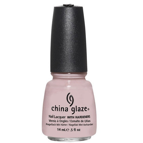 China Glaze light pink nail polish bottle with black cap.