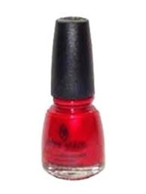A bottle of China Glaze nail polish in a bright red-toned pink shimmer color, with a black cap on a white background.