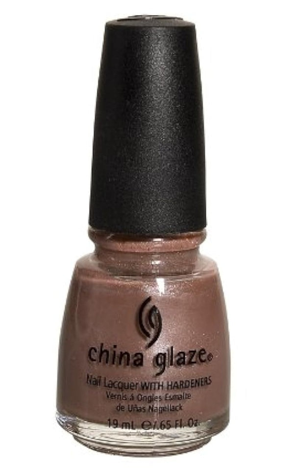 China Glaze light brown nail polish bottle with black cap.