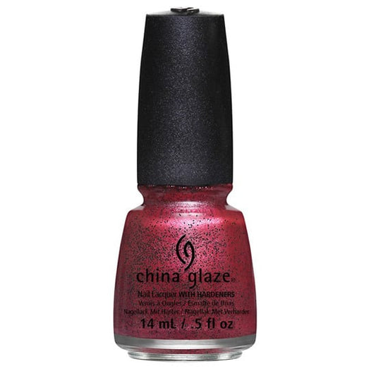 A bottle of China Glaze Matte Nail Polish in the color 'I Love Your Guts 1334' with a bright watermelon pink shade and glitter.