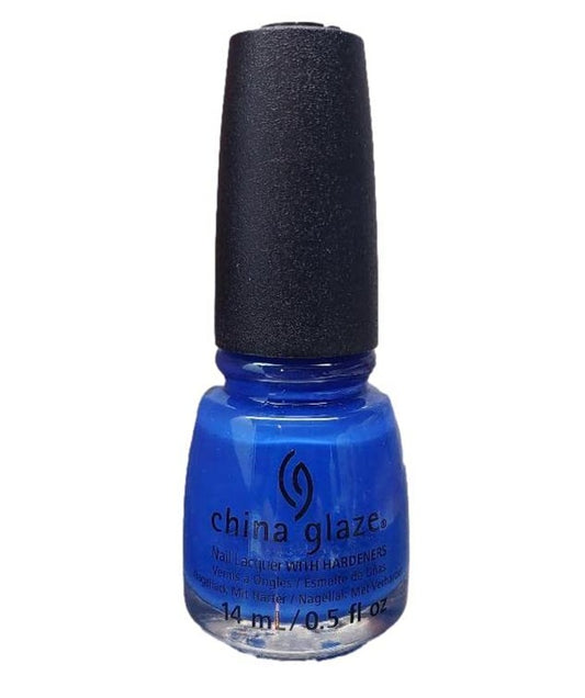 Blue nail polish bottle with black cap on a white background