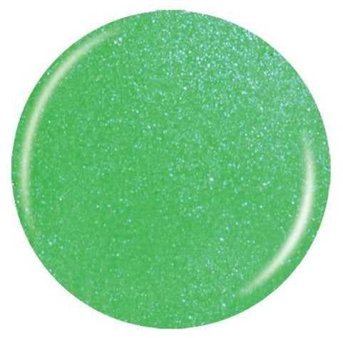 Green shimmery nail polish swatch on a white background