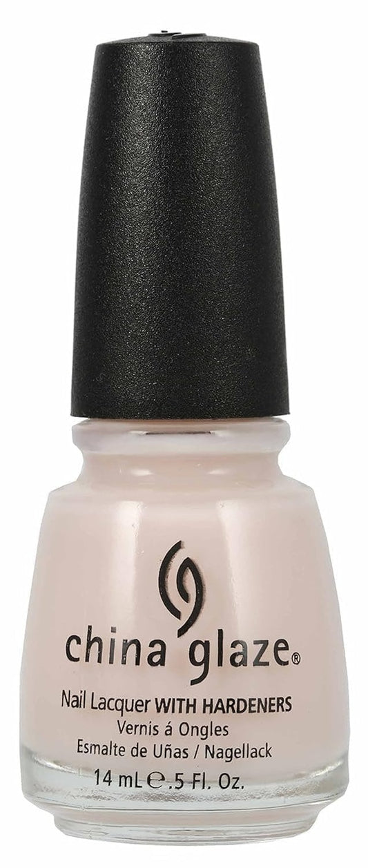 China Glaze sheer light pink nail polish bottle with a black cap on a white background