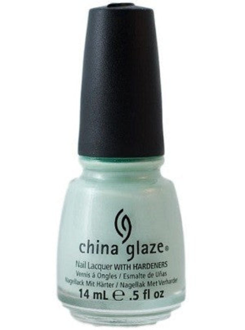 A bottle of China Glaze nail polish in a light mint shimmer color, with the brand and product name displayed.