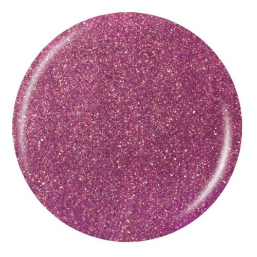 Round rosy purple shimmer nail polish swatch.