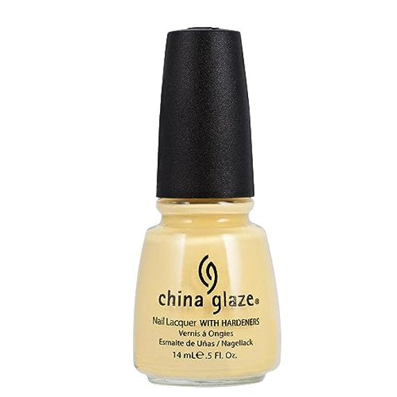 China Glaze pastel yellow nail polish bottle with black cap.