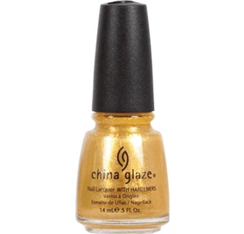 China Glaze yellow shimmer nail polish bottle with black cap.