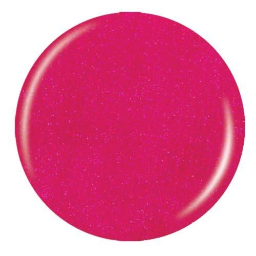 Round bright fuchsia pink shimmer nail polish swatch.