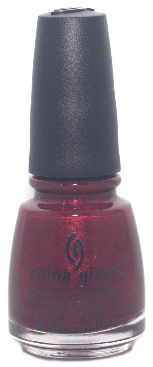 China Glaze deep red burgundy nail polish bottle with black cap.